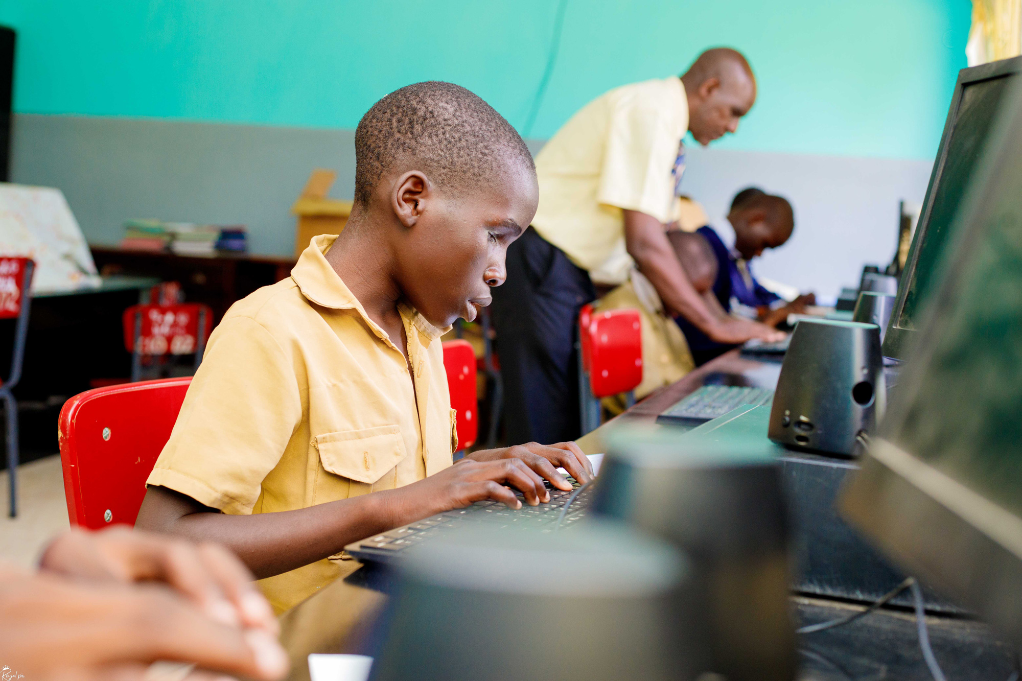 Blind student using computer with assistive technology